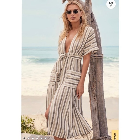 Free People Monday Light Grey Striped Midi Dress - Picture 5 of 16